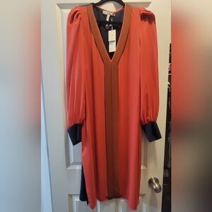 NWT BCBG Maxazaria runway orange and navy maxi dress